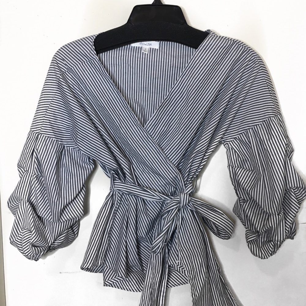 Pin Stripped Blooming Sleeve Top